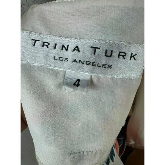 Trina Turk Silk Top Blouse Size 4 Colorful Sleeveless Geometric Multicolor - Picture 4 of 11